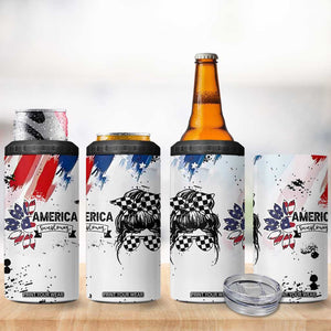 Happy 4th Of July 4 in 1 Can Cooler Tumbler America Sunflower Flag American Patriotic Flower TB10 Print Your Wear