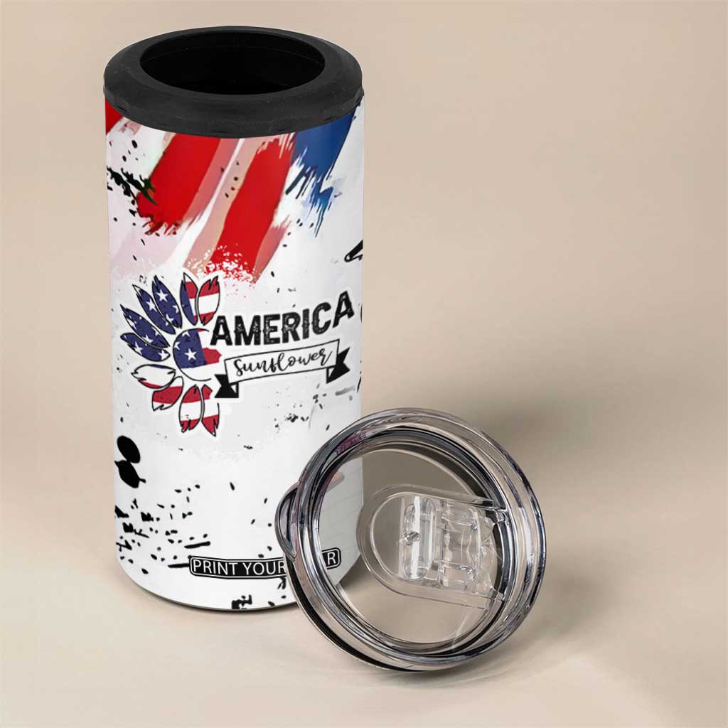 Happy 4th Of July 4 in 1 Can Cooler Tumbler America Sunflower Flag American Patriotic Flower TB10 Print Your Wear
