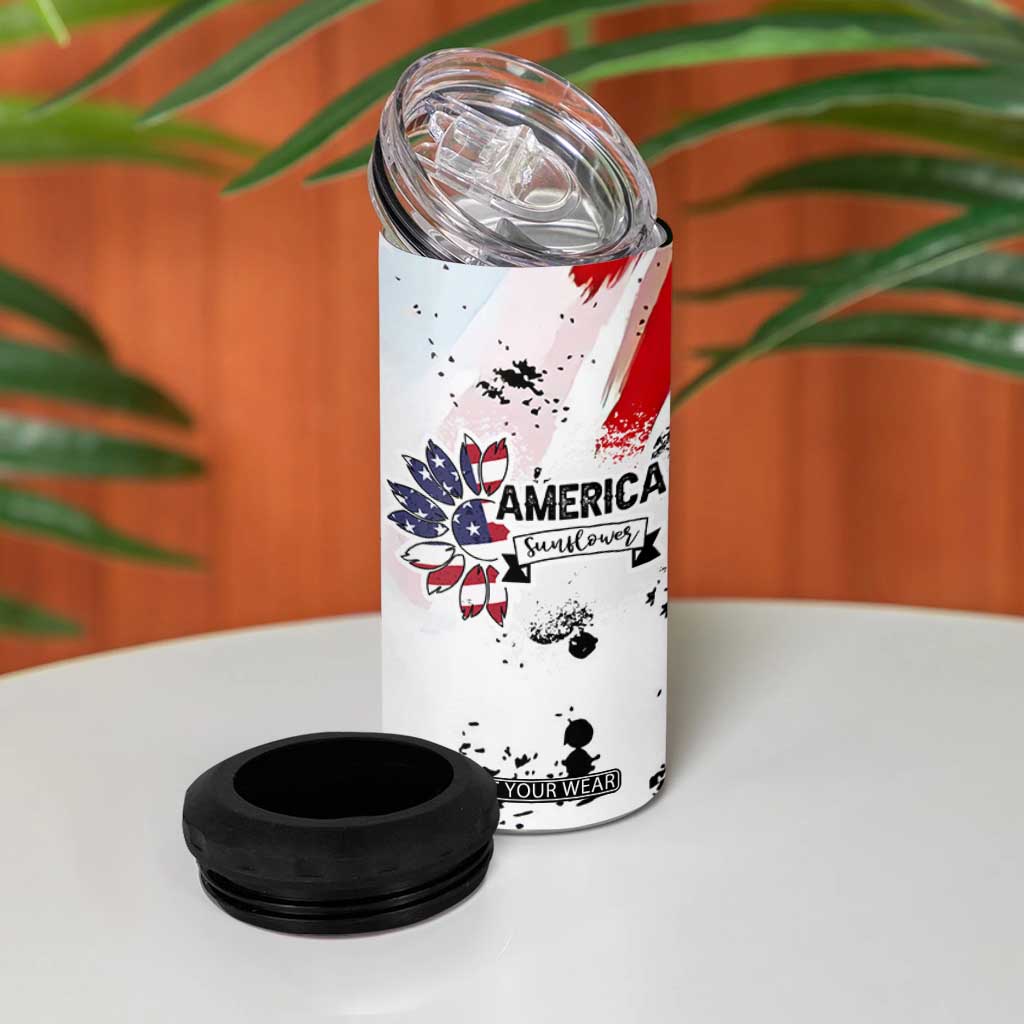 Happy 4th Of July 4 in 1 Can Cooler Tumbler America Sunflower Flag American Patriotic Flower TB10 Print Your Wear