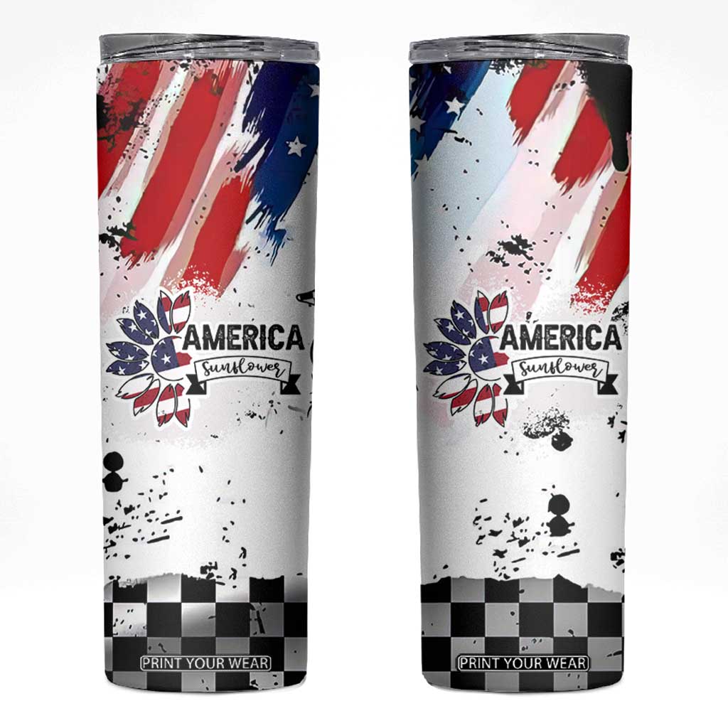 Happy 4th Of July Skinny Tumbler America Sunflower Flag American Patriotic Flower TB10 White Print Your Wear