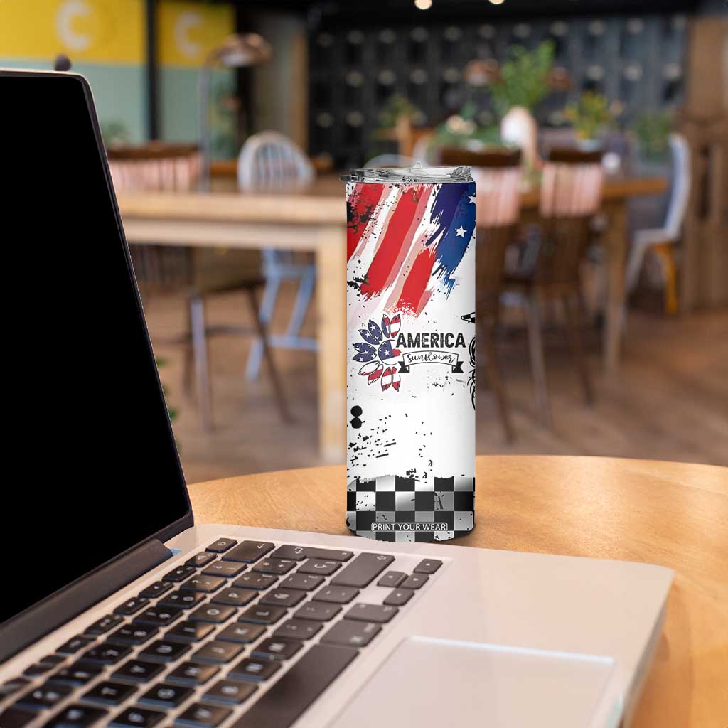 Happy 4th Of July Skinny Tumbler America Sunflower Flag American Patriotic Flower TB10 Print Your Wear