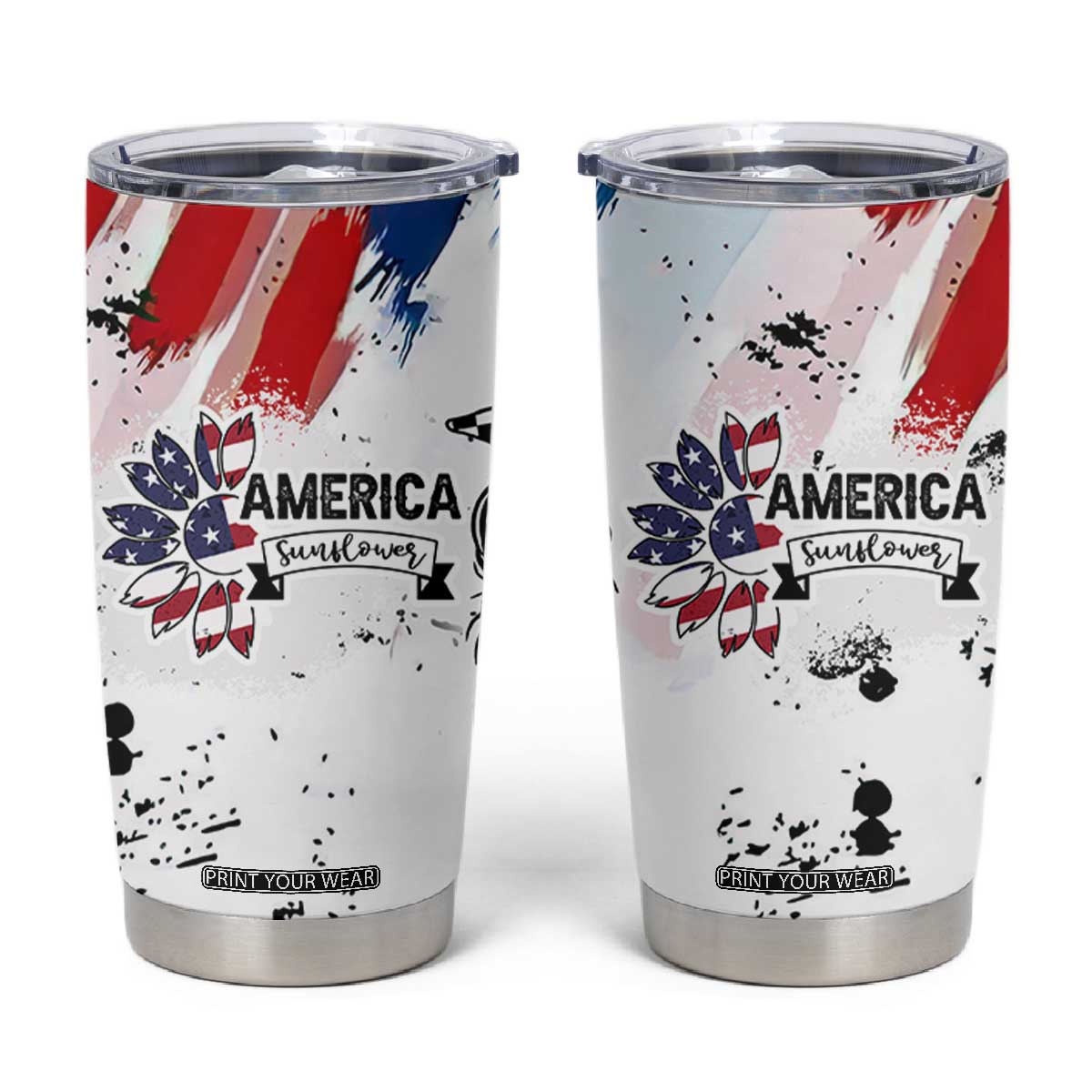 Happy 4th Of July Tumbler Cup America Sunflower Flag American Patriotic Flower TB10 White Print Your Wear