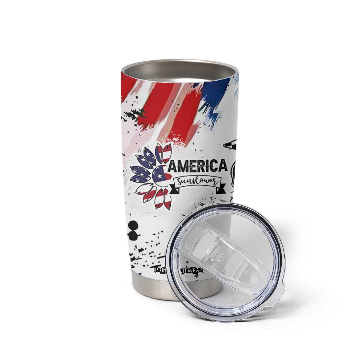 Happy 4th Of July Tumbler Cup America Sunflower Flag American Patriotic Flower TB10 Print Your Wear