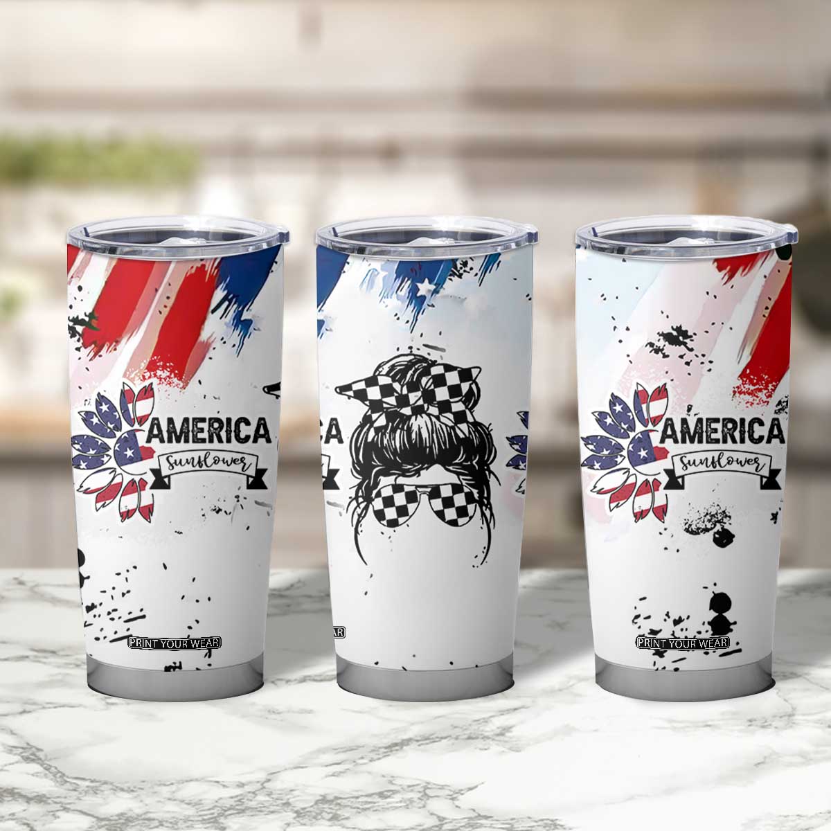 Happy 4th Of July Tumbler Cup America Sunflower Flag American Patriotic Flower TB10 Print Your Wear