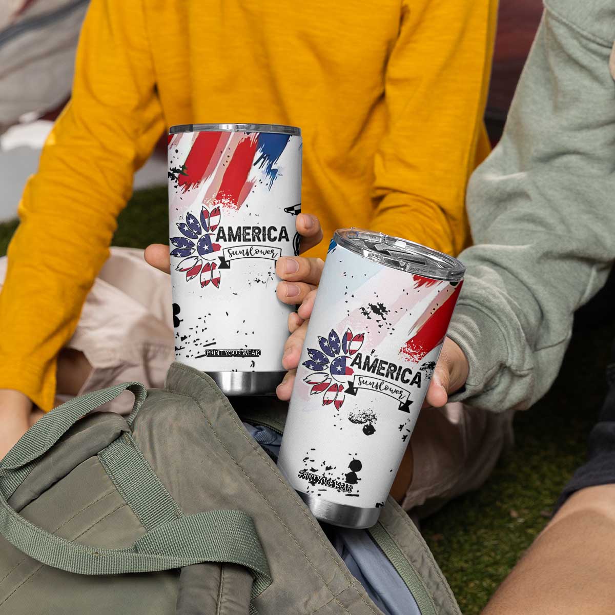 Happy 4th Of July Tumbler Cup America Sunflower Flag American Patriotic Flower TB10 Print Your Wear