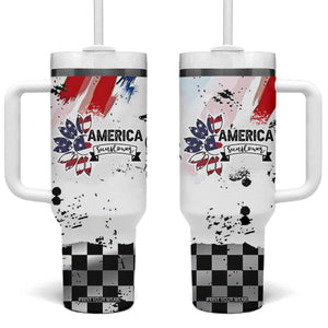 Happy 4th Of July Tumbler With Handle America Sunflower Flag American Patriotic Flower TB10 One Size: 40 oz White Print Your Wear