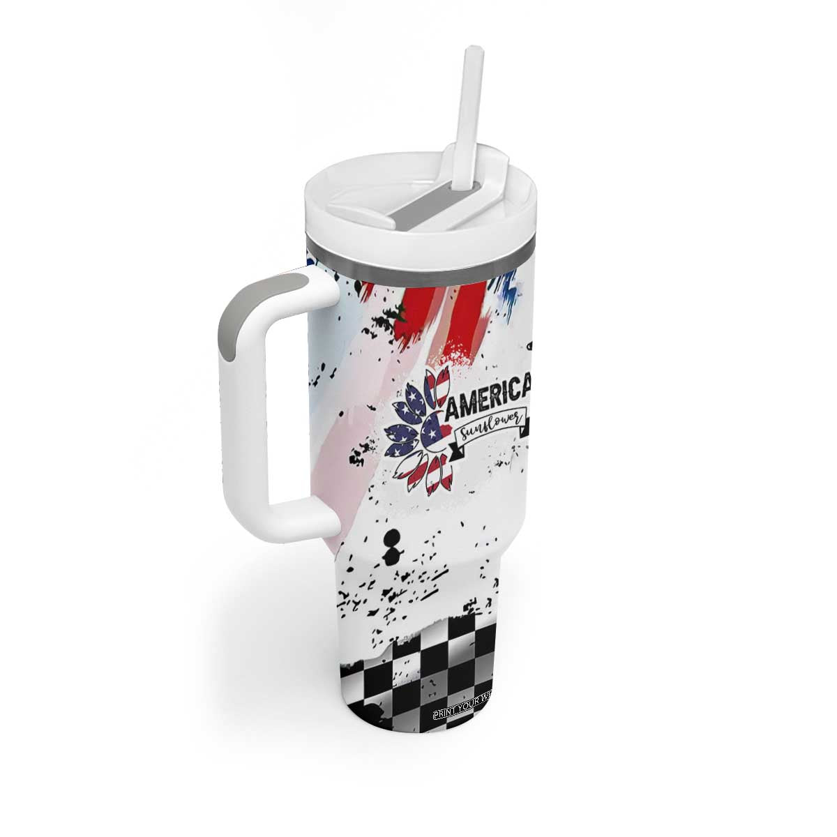 Happy 4th Of July Tumbler With Handle America Sunflower Flag American Patriotic Flower TB10 Print Your Wear