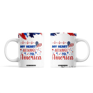My Heart Belongs To America Patriotic Coffee Mug 4th Of July Independence Day American Flag TB10 White Print Your Wear