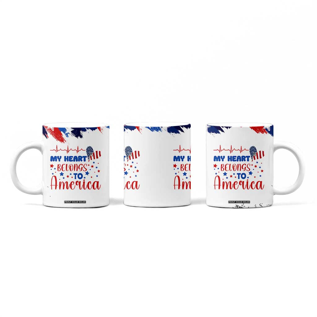 My Heart Belongs To America Patriotic Coffee Mug 4th Of July Independence Day American Flag TB10 Print Your Wear