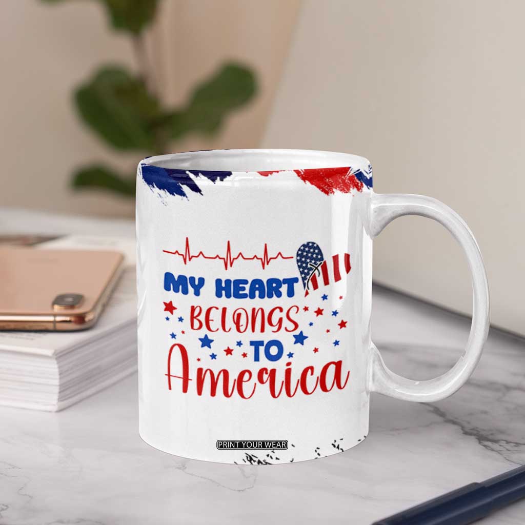 My Heart Belongs To America Patriotic Coffee Mug 4th Of July Independence Day American Flag TB10 Print Your Wear