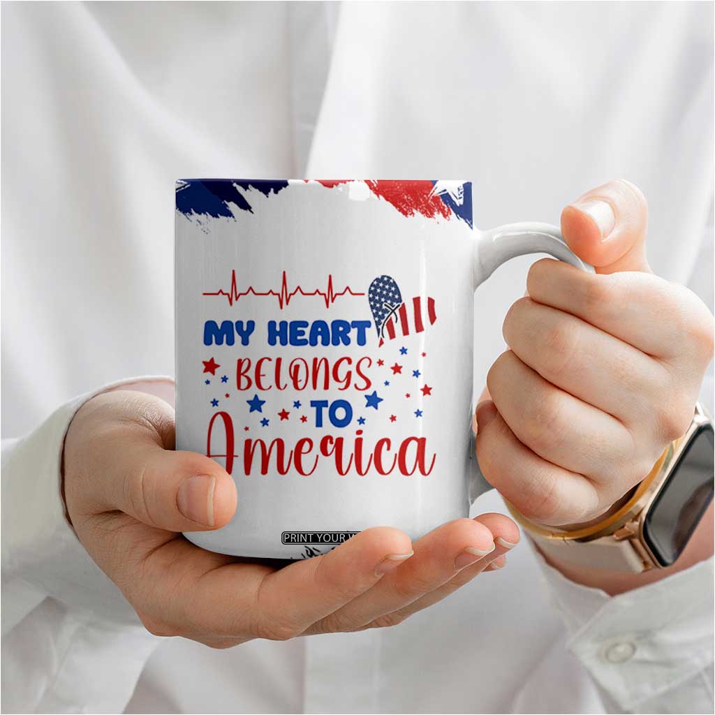 My Heart Belongs To America Patriotic Coffee Mug 4th Of July Independence Day American Flag TB10 Print Your Wear