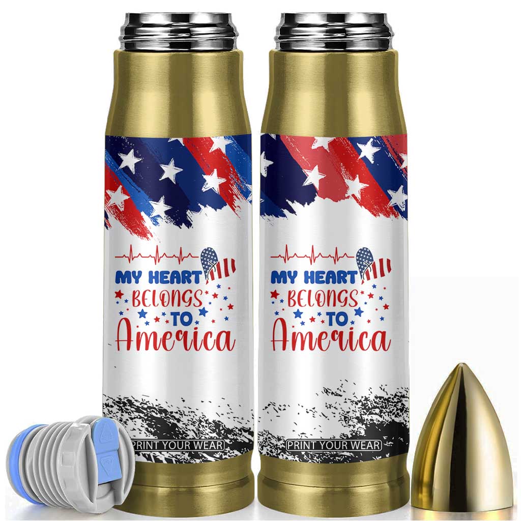 My Heart Belongs To America Patriotic Bullet Tumbler 4th Of July Independence Day American Flag TB10 White Print Your Wear