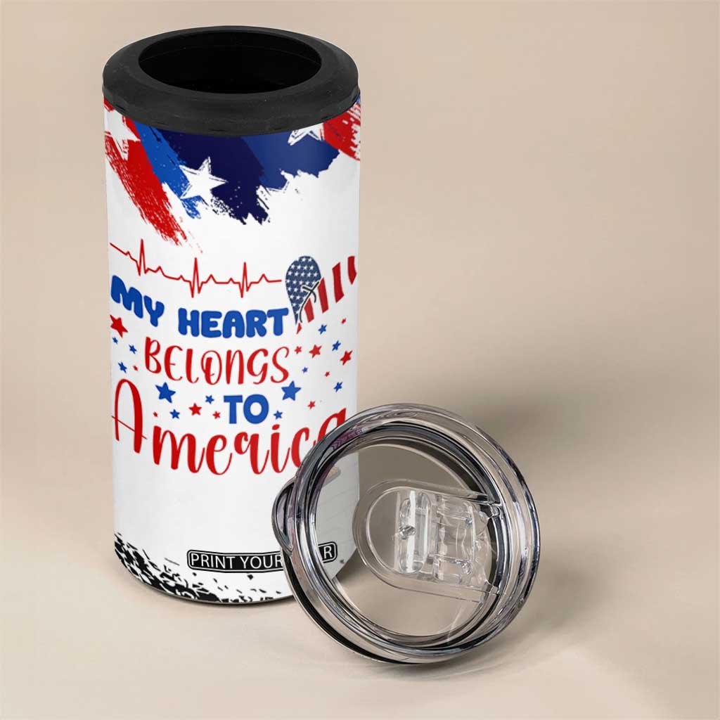 My Heart Belongs To America Patriotic 4 in 1 Can Cooler Tumbler 4th Of July Independence Day American Flag TB10 Print Your Wear