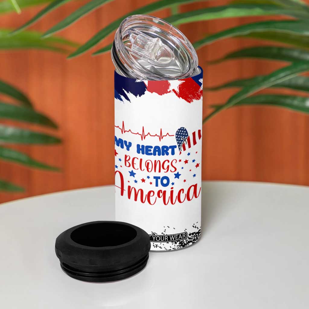 My Heart Belongs To America Patriotic 4 in 1 Can Cooler Tumbler 4th Of July Independence Day American Flag TB10 Print Your Wear