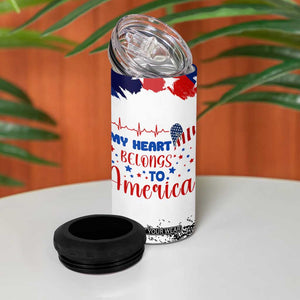 My Heart Belongs To America Patriotic 4 in 1 Can Cooler Tumbler 4th Of July Independence Day American Flag TB10 Print Your Wear