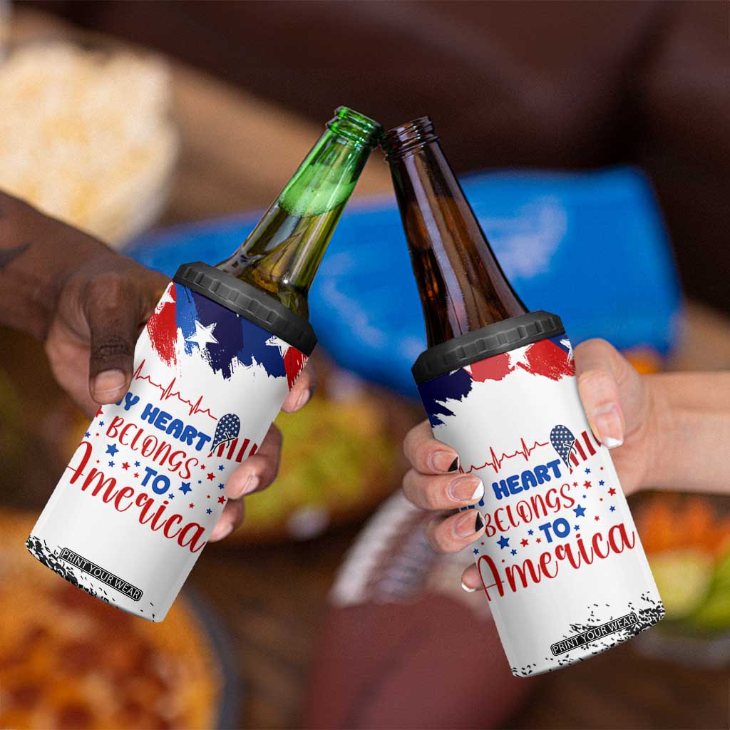 My Heart Belongs To America Patriotic 4 in 1 Can Cooler Tumbler 4th Of July Independence Day American Flag TB10 Print Your Wear