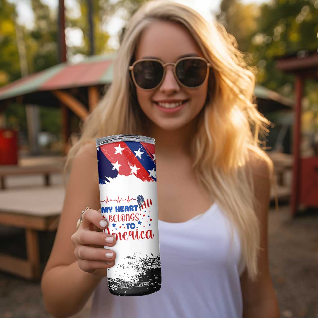 My Heart Belongs To America Patriotic Skinny Tumbler 4th Of July Independence Day American Flag TB10 Print Your Wear