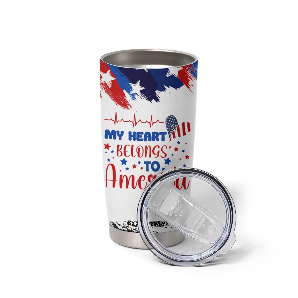 My Heart Belongs To America Patriotic Tumbler Cup 4th Of July Independence Day American Flag TB10 Print Your Wear