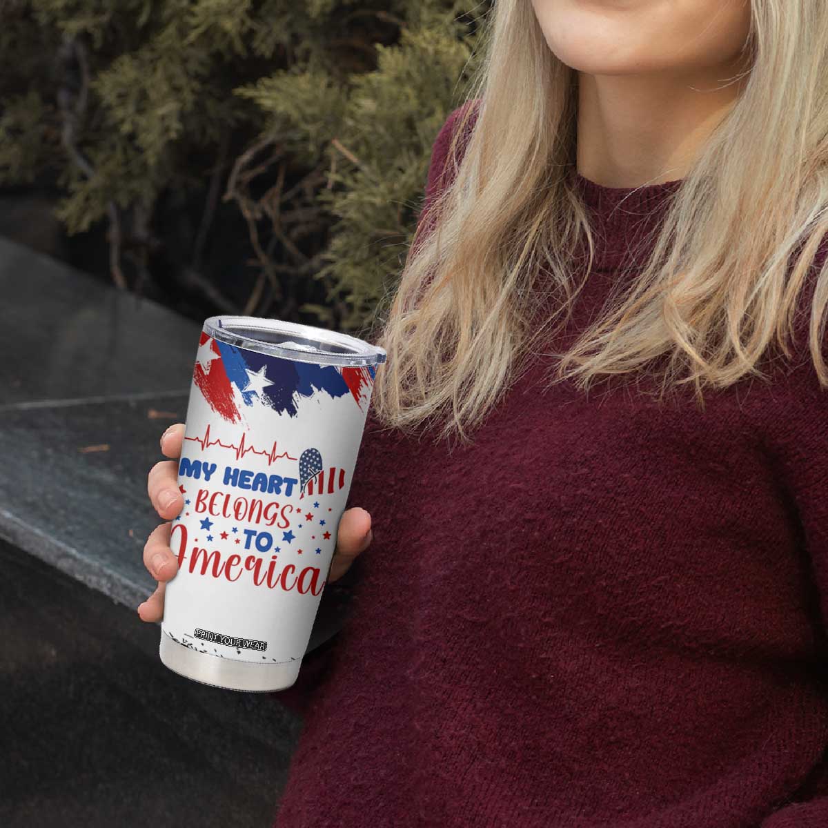 My Heart Belongs To America Patriotic Tumbler Cup 4th Of July Independence Day American Flag TB10 Print Your Wear