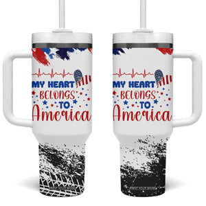 My Heart Belongs To America Patriotic Tumbler With Handle 4th Of July Independence Day American Flag TB10 One Size: 40 oz White Print Your Wear