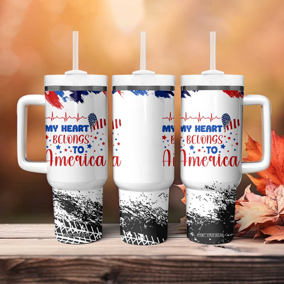 My Heart Belongs To America Patriotic Tumbler With Handle 4th Of July Independence Day American Flag TB10 Print Your Wear