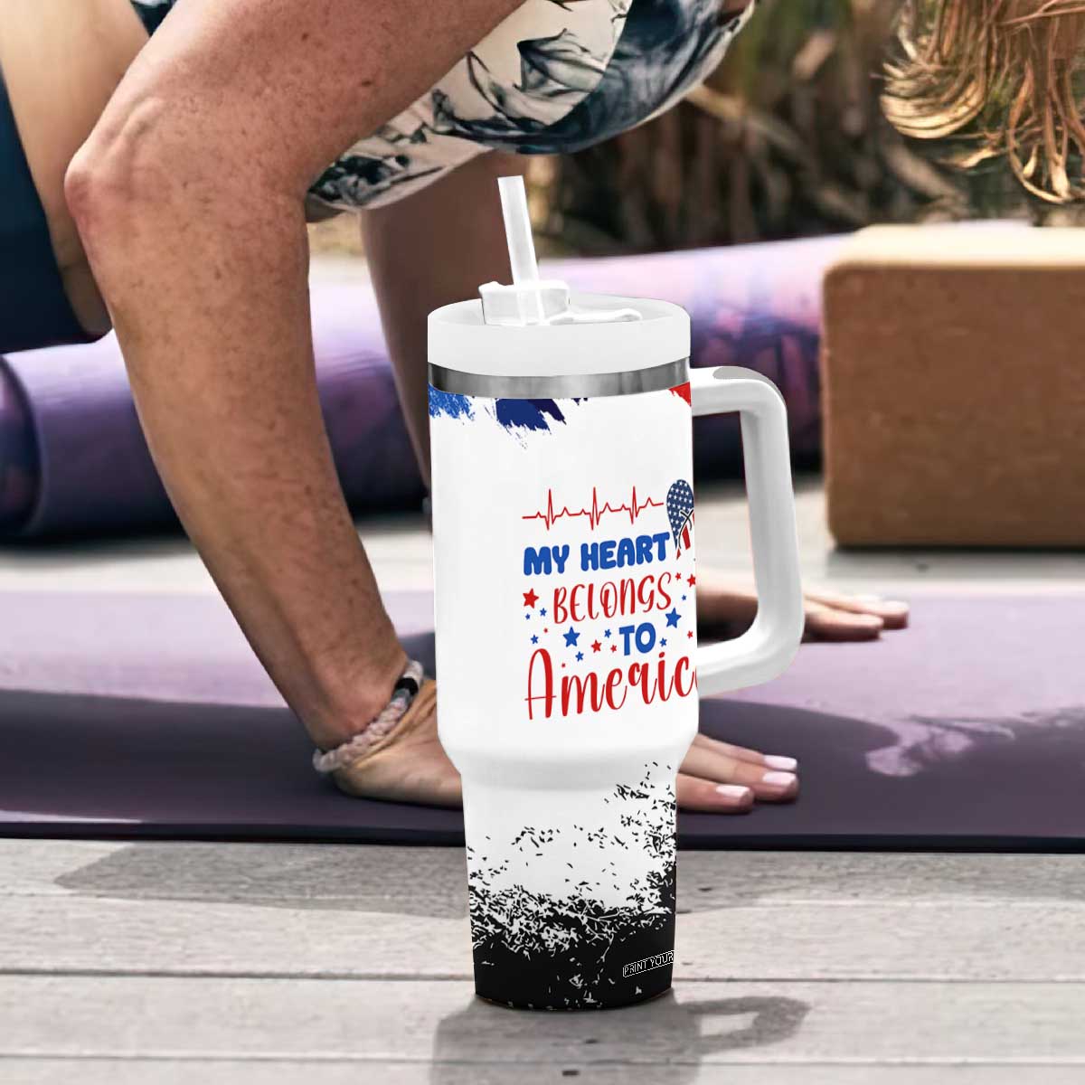My Heart Belongs To America Patriotic Tumbler With Handle 4th Of July Independence Day American Flag TB10 Print Your Wear