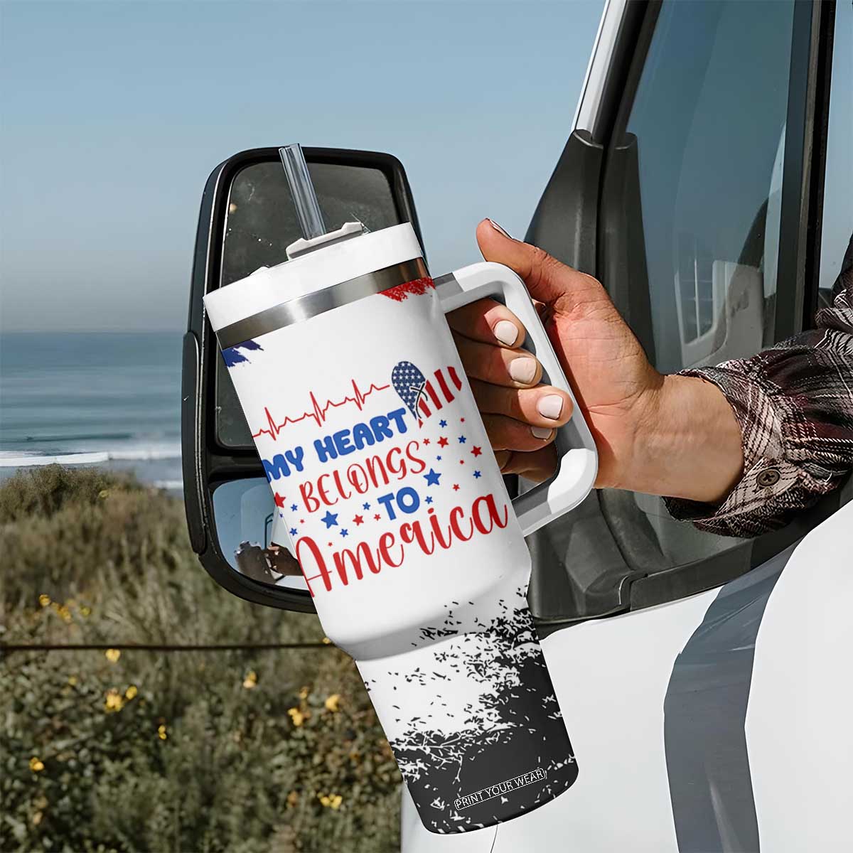 My Heart Belongs To America Patriotic Tumbler With Handle 4th Of July Independence Day American Flag TB10 Print Your Wear