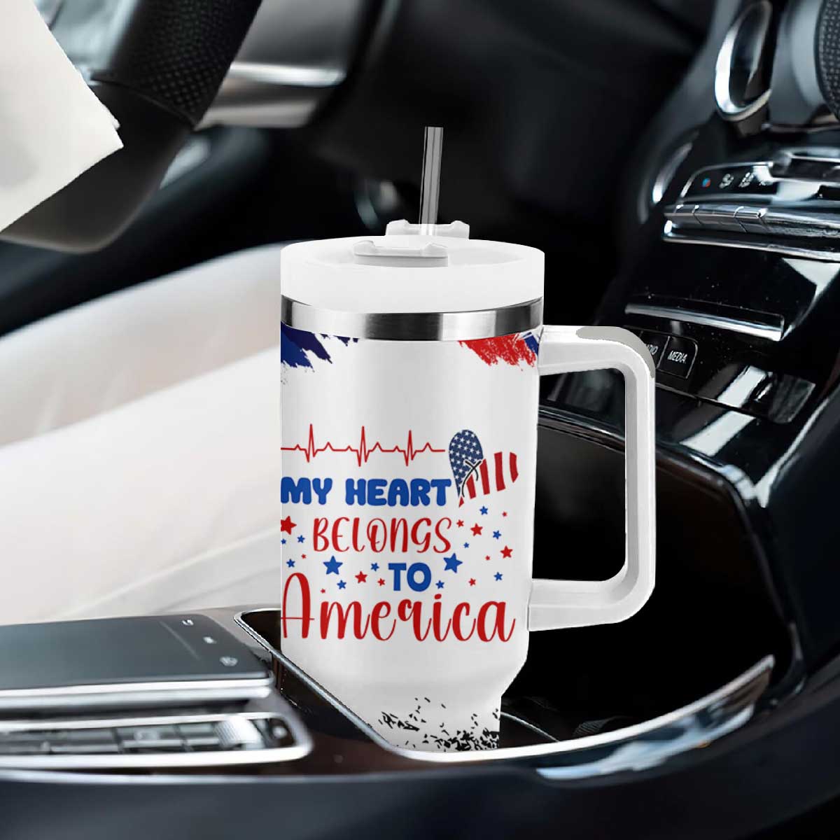 My Heart Belongs To America Patriotic Tumbler With Handle 4th Of July Independence Day American Flag TB10 Print Your Wear