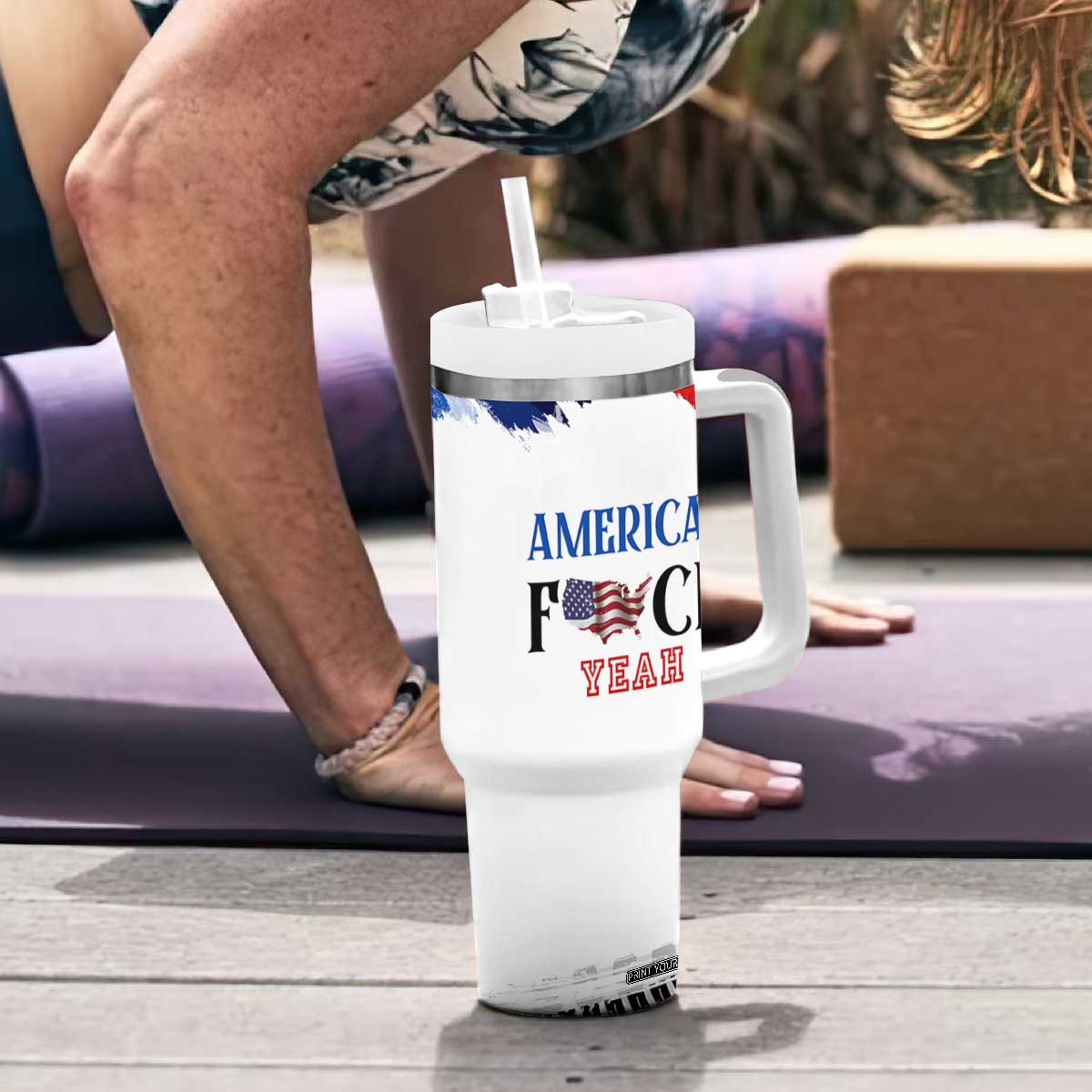 America Fck Yeah Tumbler With Handle Funny Patriotic USA Flag American Patriot TB10 Print Your Wear