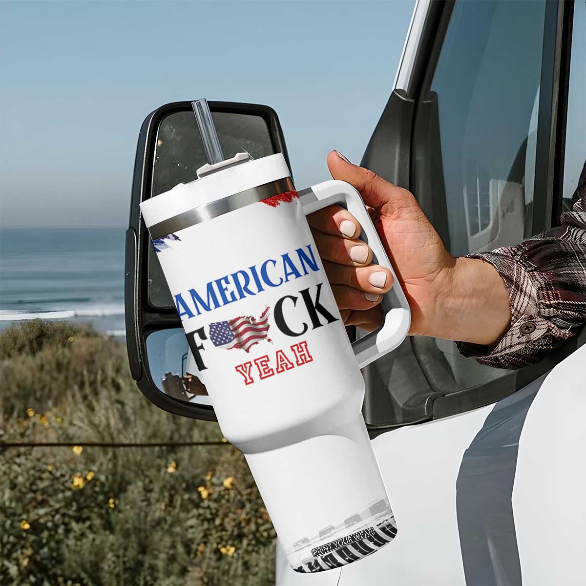 America Fck Yeah Tumbler With Handle Funny Patriotic USA Flag American Patriot TB10 Print Your Wear