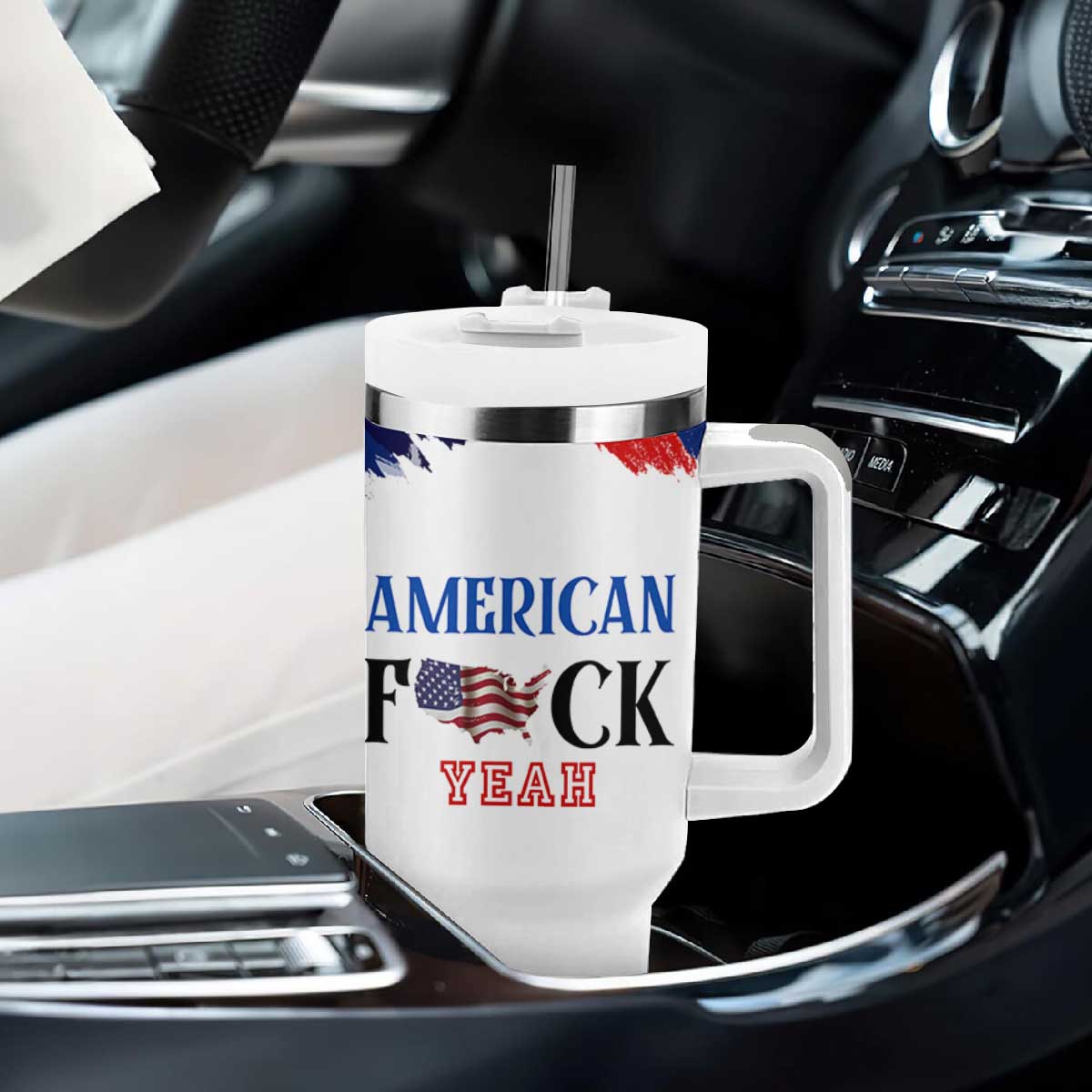 America Fck Yeah Tumbler With Handle Funny Patriotic USA Flag American Patriot TB10 Print Your Wear