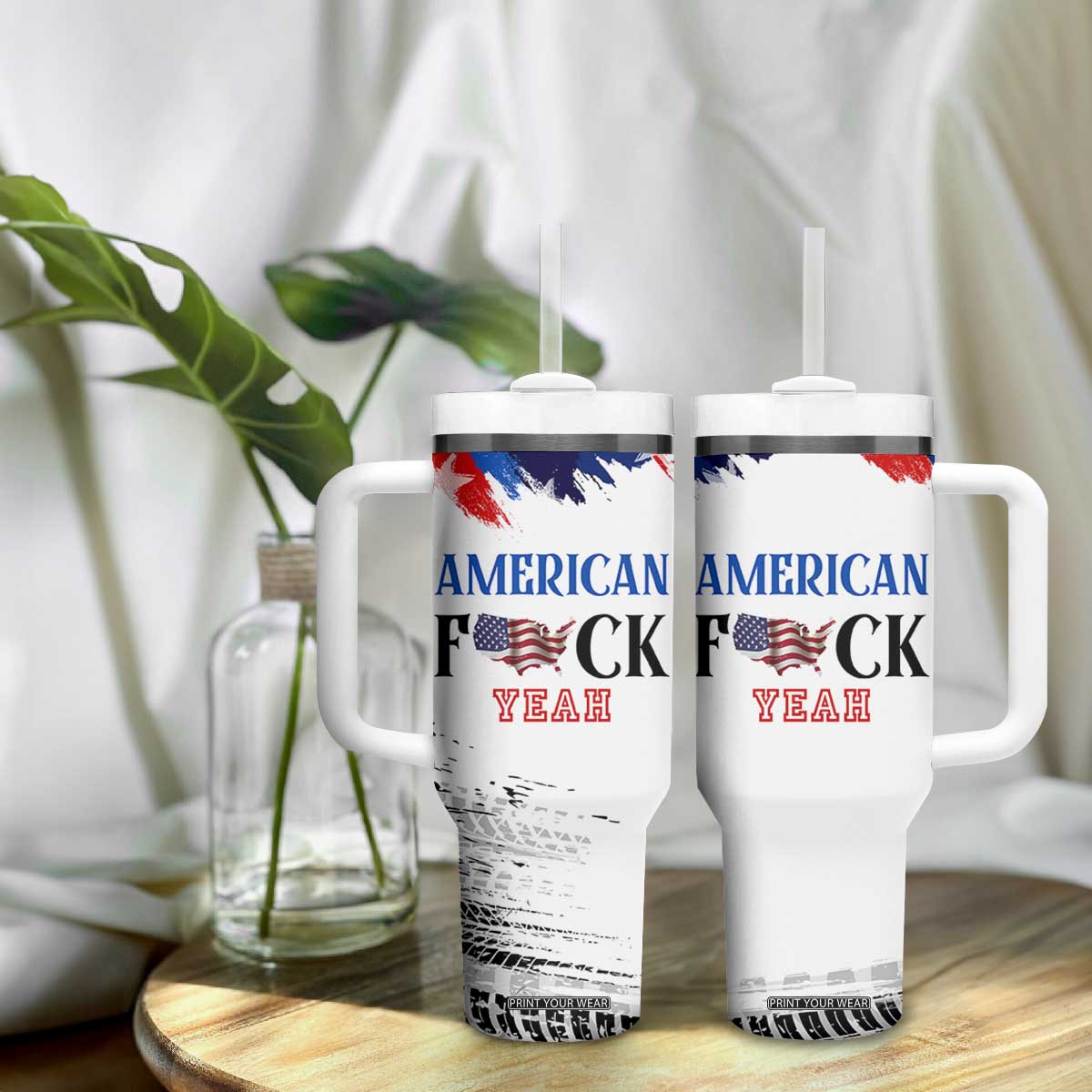 America Fck Yeah Tumbler With Handle Funny Patriotic USA Flag American Patriot TB10 Print Your Wear