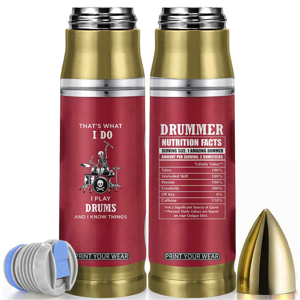 Skeleton Drummer Bullet Tumbler Thats What I Do I Play Drums Gifts For Drummers Percussionists TB10 Red Print Your Wear