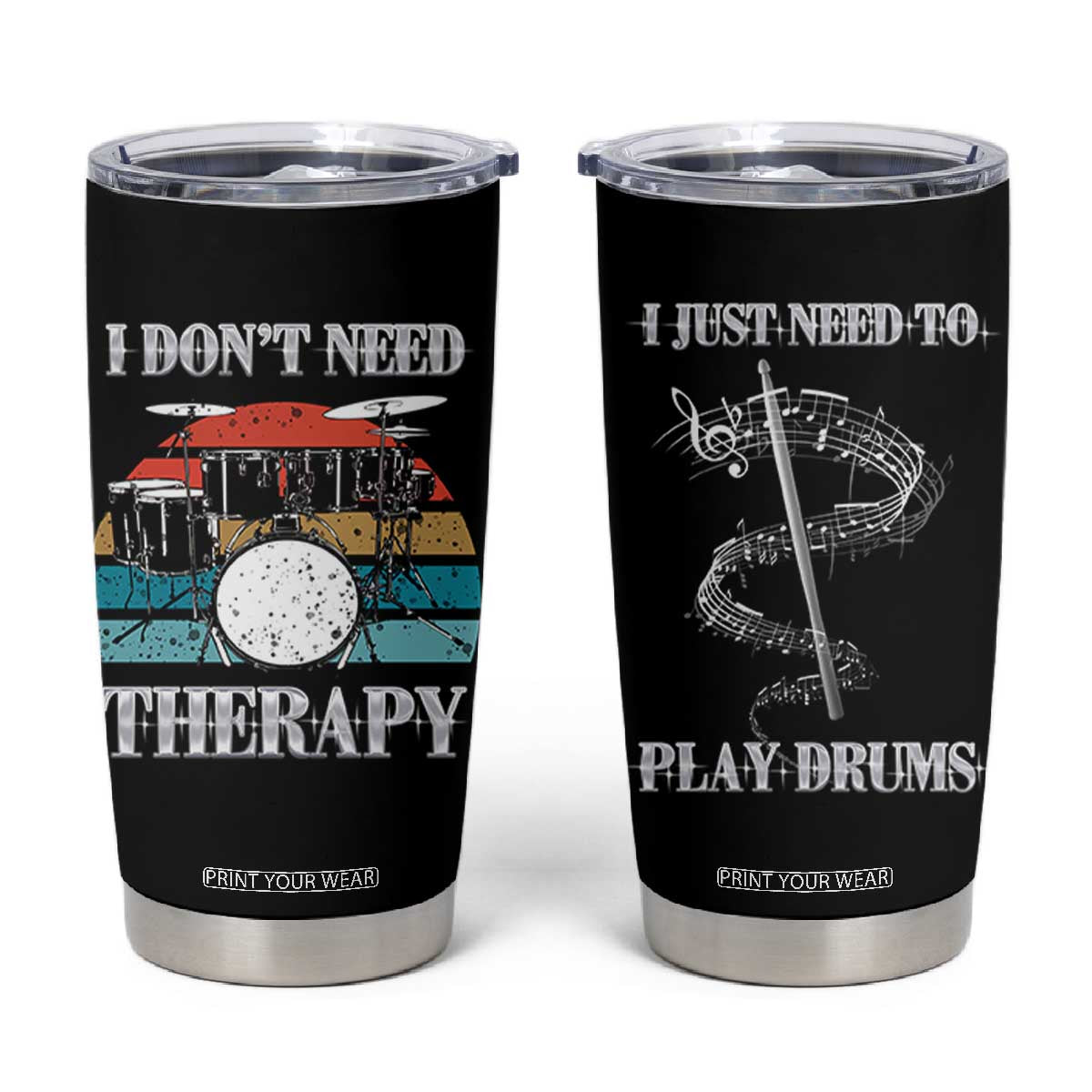 Drummer Tumbler Cup Retro Rock Music Lover Gift For Drummers TB10 Black Print Your Wear