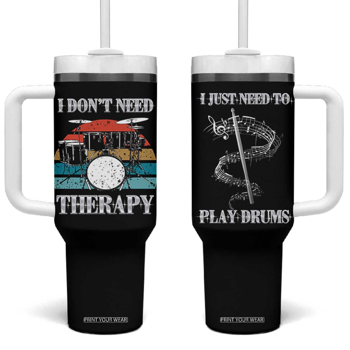 Drummer Tumbler With Handle Retro Rock Music Lover Gift For Drummers TB10 One Size: 40 oz Black Print Your Wear