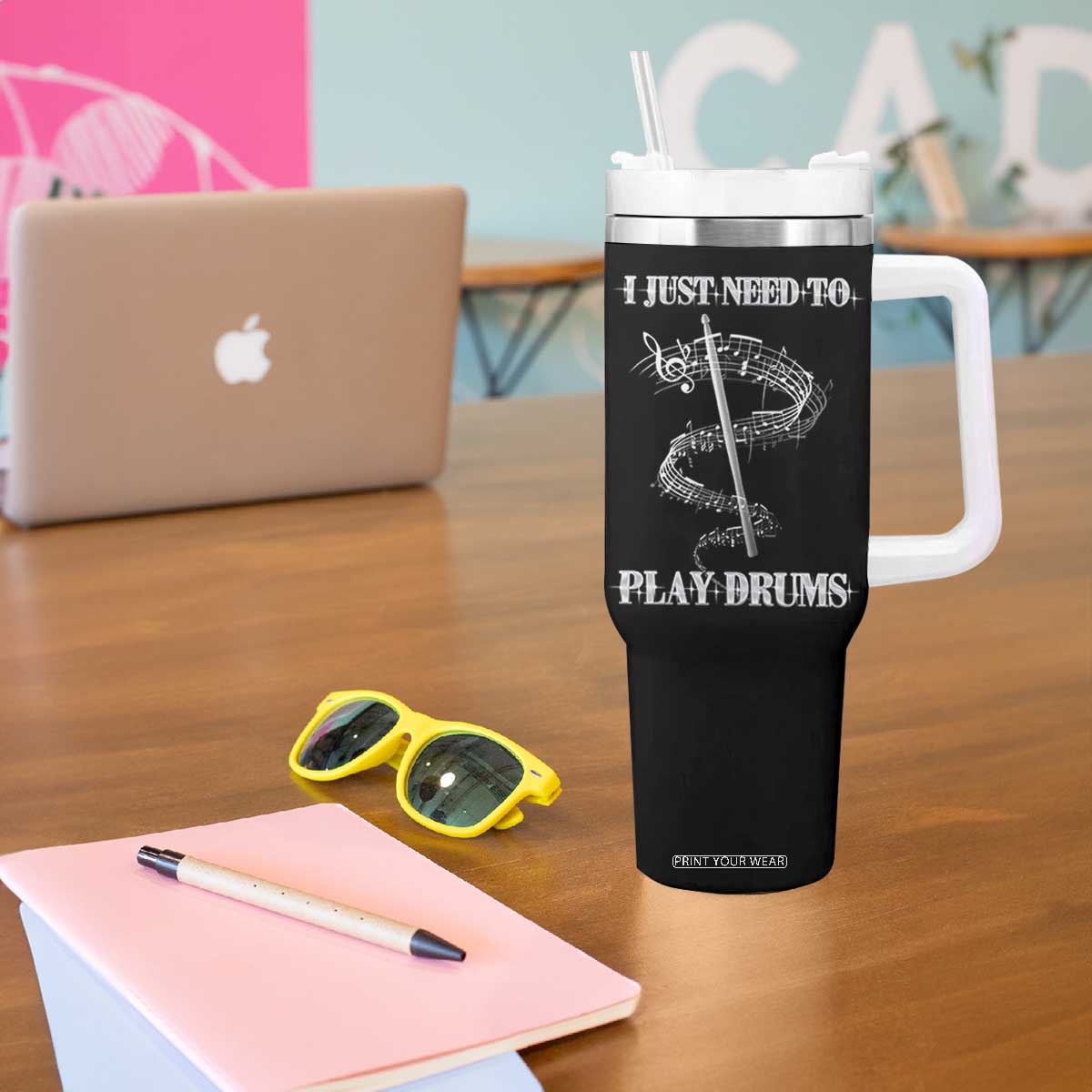 Drummer Tumbler With Handle Retro Rock Music Lover Gift For Drummers TB10 Print Your Wear
