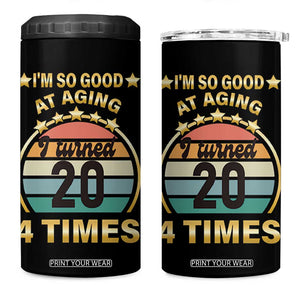 80th Birthday 4 in 1 Can Cooler Tumbler Turning 20 4 Times Retro 1946 80 Year Old Birthday TB10 One Size: 16 oz Black Print Your Wear