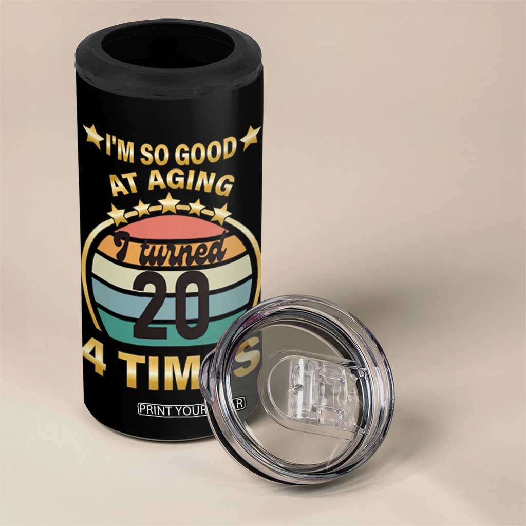 80th Birthday 4 in 1 Can Cooler Tumbler Turning 20 4 Times Retro 1946 80 Year Old Birthday TB10 Print Your Wear