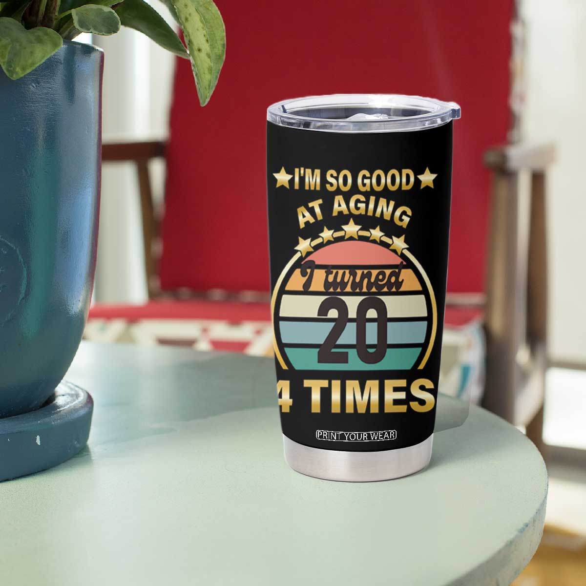 80th Birthday Tumbler Cup Turning 20 4 Times Retro 1946 80 Year Old Birthday TB10 Print Your Wear
