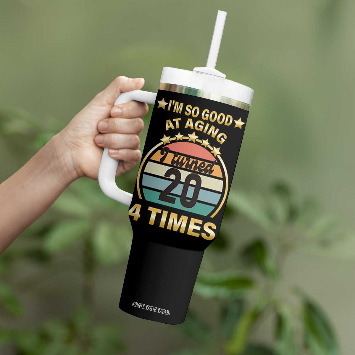 80th Birthday Tumbler With Handle Turning 20 4 Times Retro 1946 80 Year Old Birthday TB10 Print Your Wear
