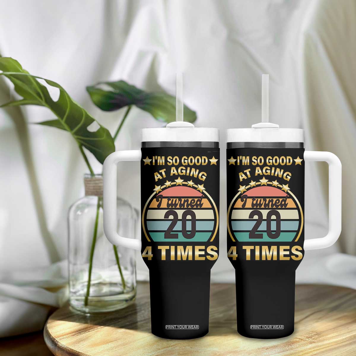 80th Birthday Tumbler With Handle Turning 20 4 Times Retro 1946 80 Year Old Birthday TB10 Print Your Wear