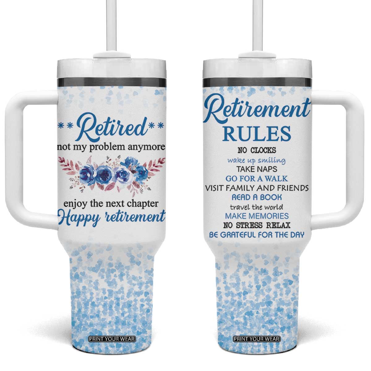 Retirement Gifts For Women Tumbler With Handle Not My Problem Anymore Funny Retired Flowers Floral TB10 One Size: 40 oz White Print Your Wear