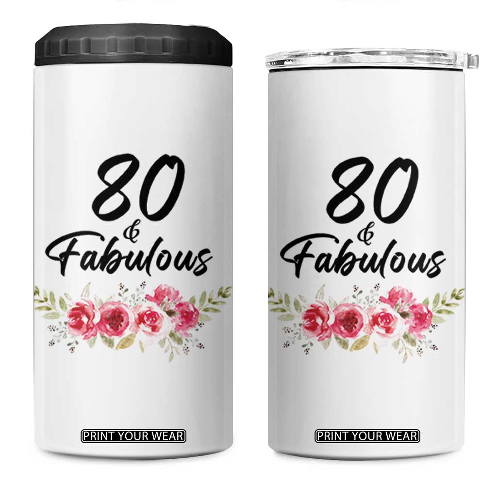 80 And Fabulous 4 in 1 Can Cooler Tumbler 80th Birthday Gifts For Women Grandma Aunt Flower 1946 Present