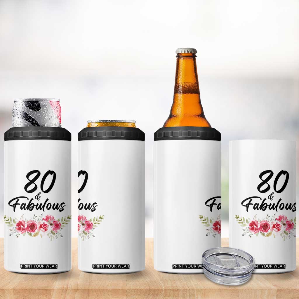 80 And Fabulous 4 in 1 Can Cooler Tumbler 80th Birthday Gifts For Women Grandma Aunt Flower 1946 Present TB10 Print Your Wear