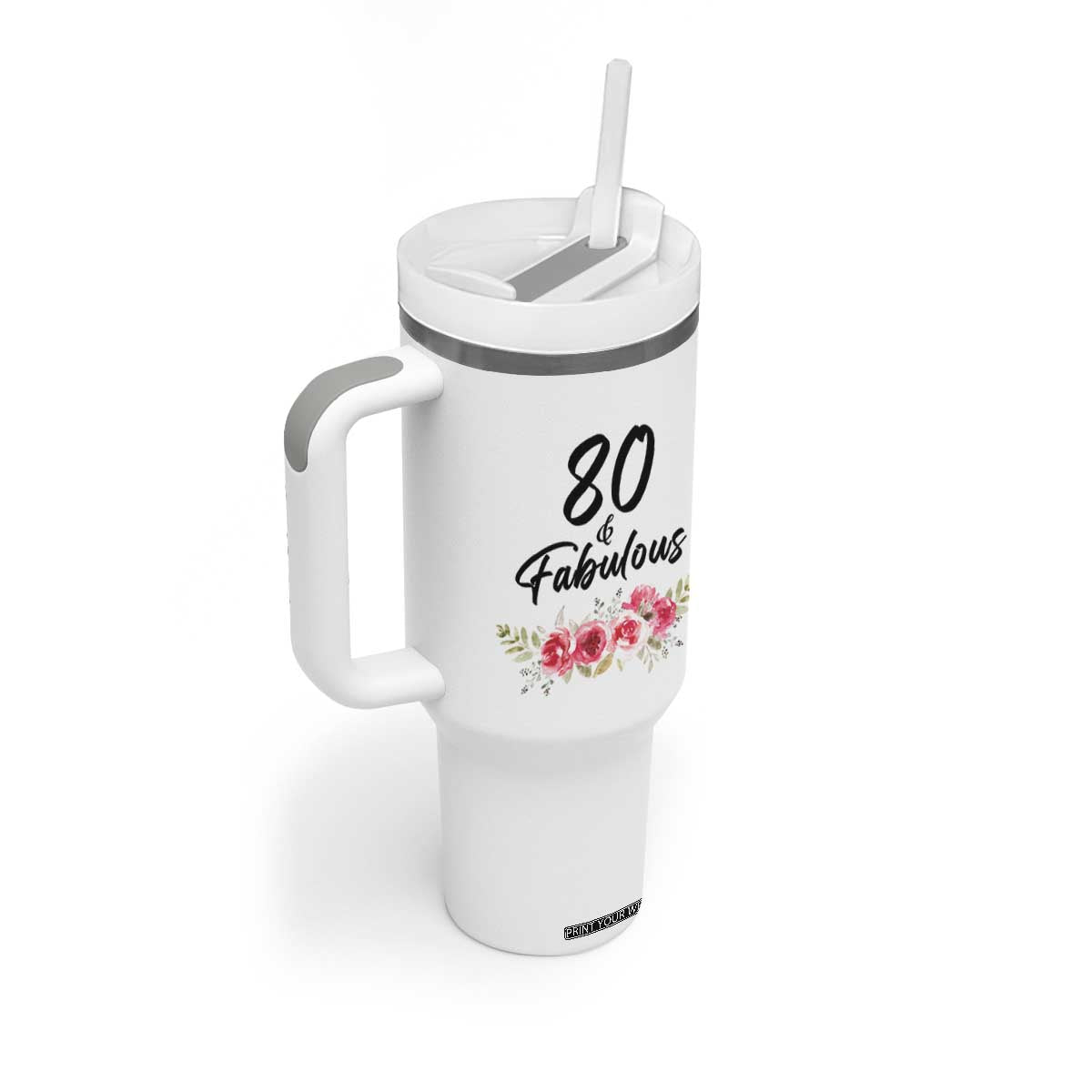 80 And Fabulous Tumbler With Handle 80th Birthday Gifts For Women Grandma Aunt Flower 1946 Present TB10 Print Your Wear