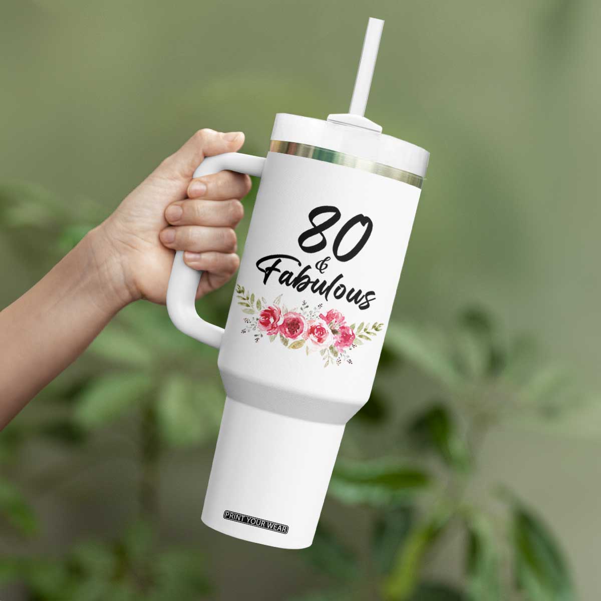 80 And Fabulous Tumbler With Handle 80th Birthday Gifts For Women Grandma Aunt Flower 1946 Present TB10 Print Your Wear