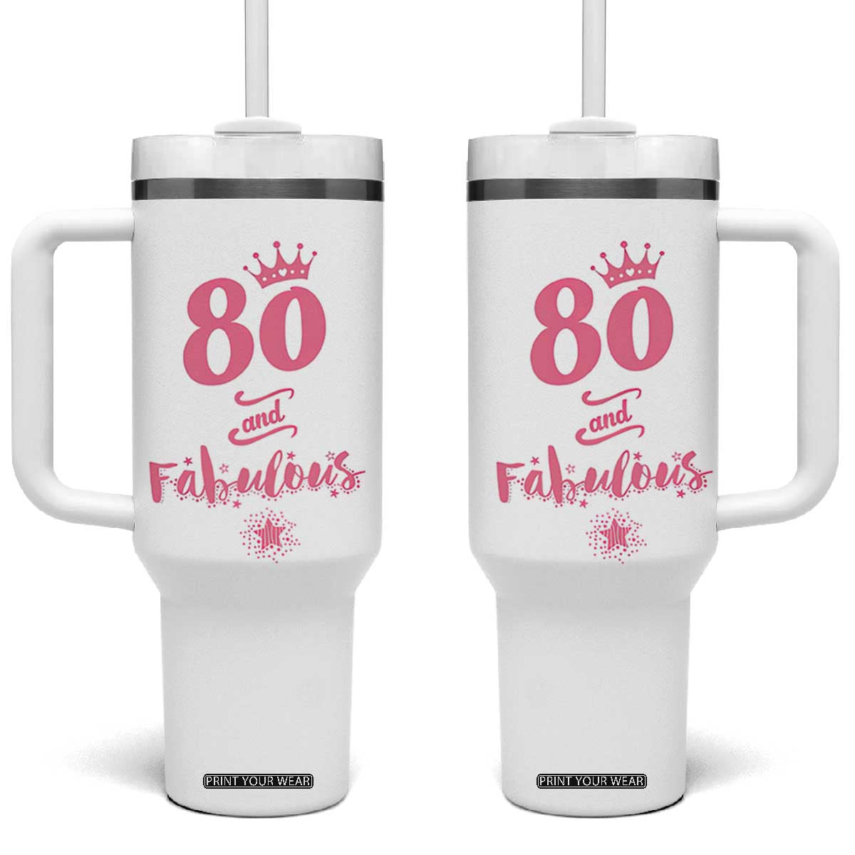 80 And Fabulous Tumbler With Handle 80th Birthday Gifts For Women Grandma Aunt 1946 Present TB10 One Size: 40 oz White Print Your Wear