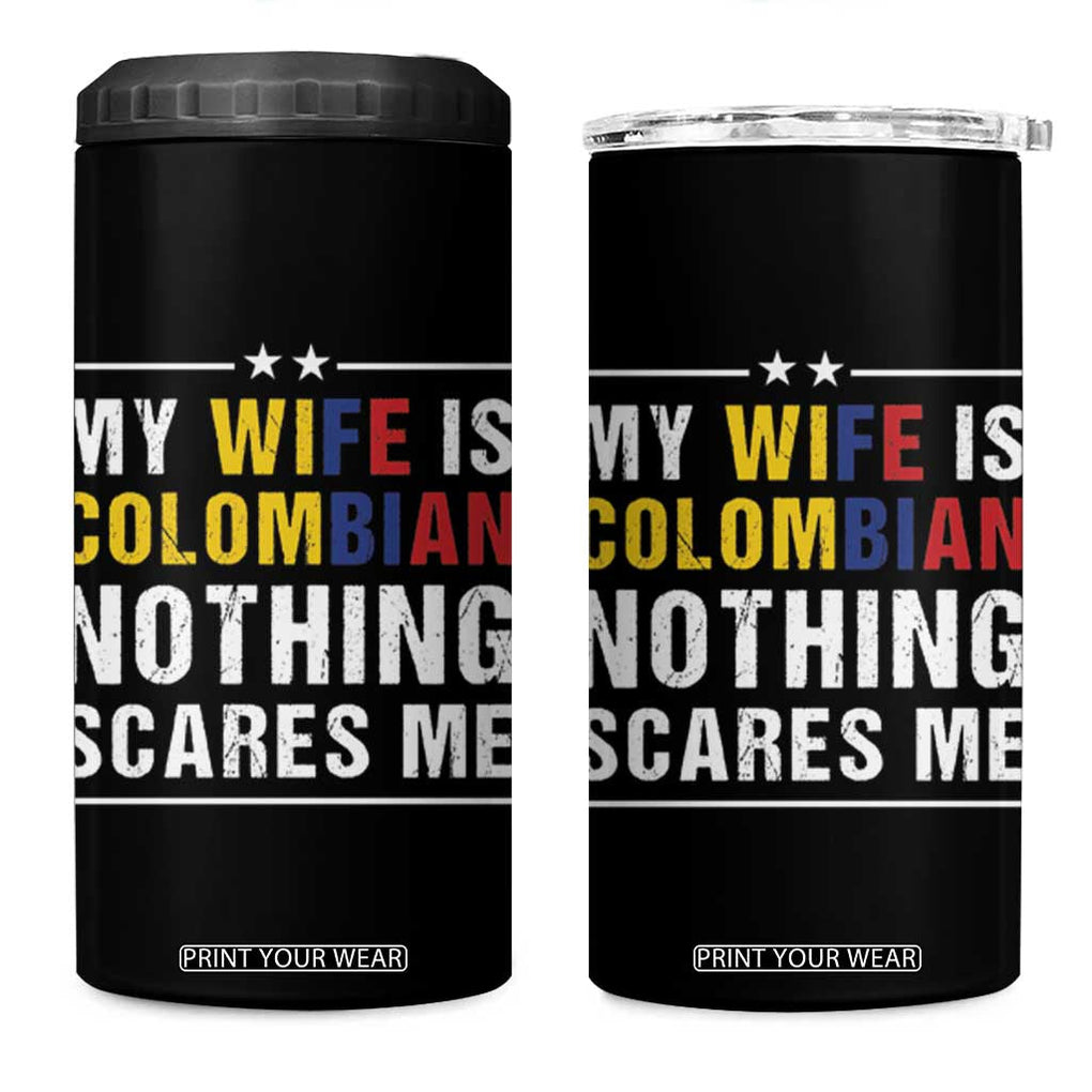 Gift for Colombian Husband Father Dad Birthday 4 in 1 Can Cooler Tumbler My Wife Is Colombian Nothing Scares Me Colombia Coffee Cup Tea TB10 One Size: 16 oz Black Print Your Wear