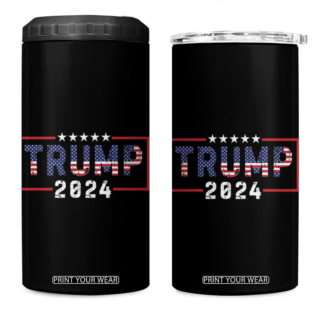 Trump 2024 4 in 1 Can Cooler Tumbler 45 47 American Election Republican Conservative US Flag TB10 One Size: 16 oz Black Print Your Wear
