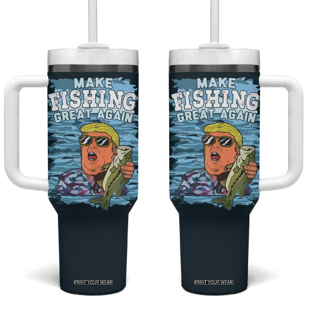 Trump 2024 Fisherman Angler Gift Tumbler With Handle Make Fishing Great Again Ryder Cup TB10 One Size: 40 oz Green Print Your Wear